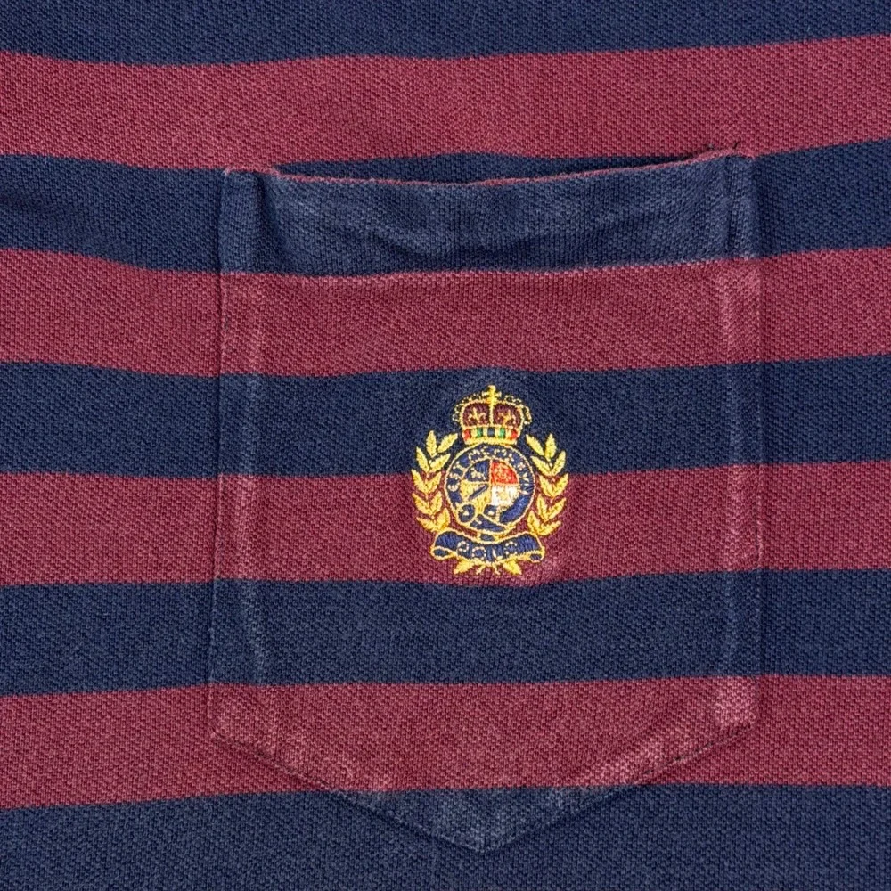 Polo Ralph Lauren The Big‎ Shirt Mens Large Striped Crest Pocket Polo Burgundy
